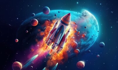 Fototapeta na wymiar Rocket Launching to Space Background, Space Exploration Illustration. Generative Ai