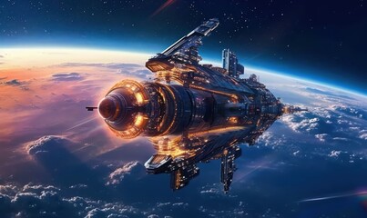 Obraz na płótnie Canvas Spaceship Launching to Space Background, Space Exploration Illustration. Generative Ai