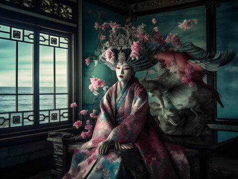Chinese drama character image, in a magical scene atmosphere