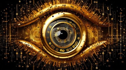 Gold Safe Biometric Authentication Eye Scanning Big Data Cybersecurity Gold Black. Generative AI