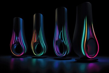 Neon Pulse A Set Of Sleek Modern Speakers With Pulsating Neon Lights Embedded. Generative AI