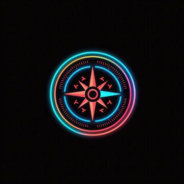 A Compass Icon With Glowing Neon Colors Outlining The Cardinal Directions. Generative AI