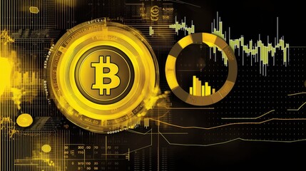 Bitcoin Online Trading Chart Background Yellow Black. Generative AI