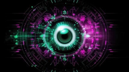 Biometric Authentication Eye Scanning Big Data Cybersecurity Conceptual Pink Green. Generative AI - obrazy, fototapety, plakaty