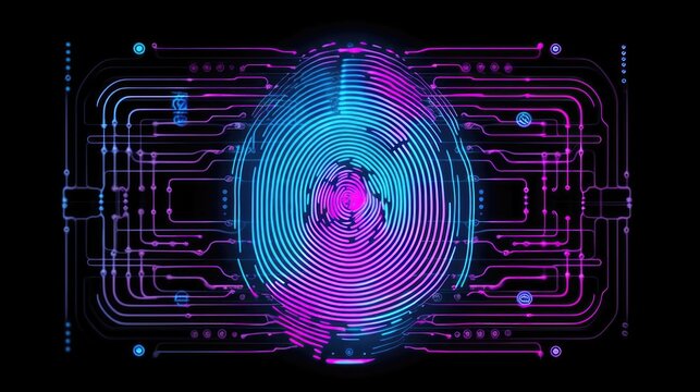 Biometric Authentication Fingerprint Scanning Trading Chart Background Pink Blue. Generative AI