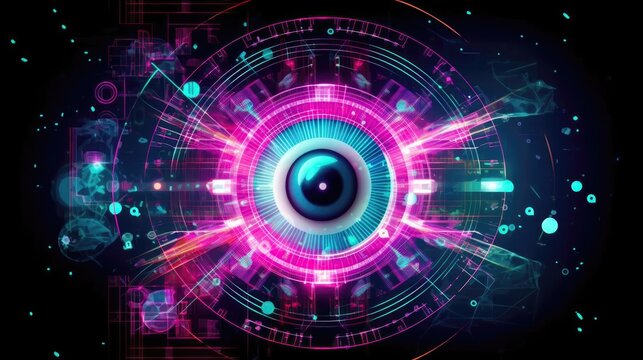 Biometric Authentication Eye Scanning Big Data Cybersecurity Pink Green Blue Black. Generative AI