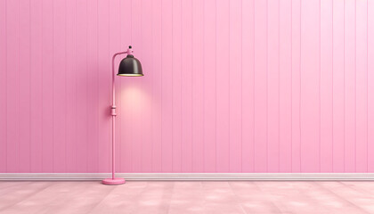 Pink room with wall and lamp, 3d illustration, ai generative, mockup