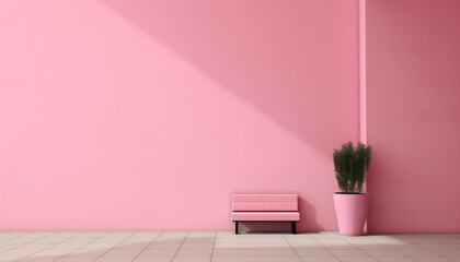 Empty pink room with a plant, 3d illustration, mockup, ai generative. 