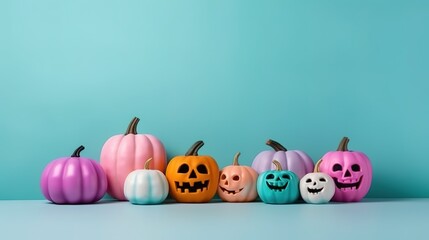 Halloween colorful pumpkin Decoration with pastel background and copy space ai generated