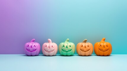Obraz premium Halloween colorful pumpkin Decoration with pastel background and copy space ai generated