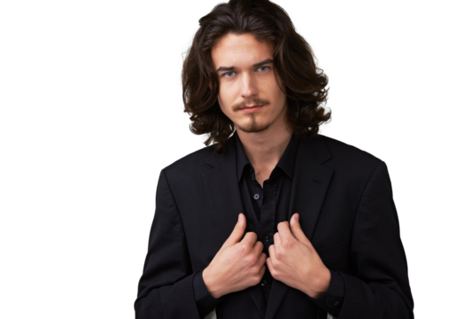 Man, cool portrait and modern fashion with confidence and suit isolated on a transparent, png background. Formal blazer, attractive and male person with hip clothing of model with Italian style