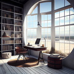 Fototapeta premium Stylish home office interior with comfortable workplace