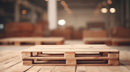 Wooden pallets stacked in a warehouse closeup