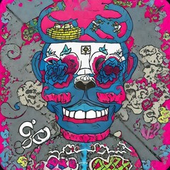 Skull in the style of the 19th century on a colorful background