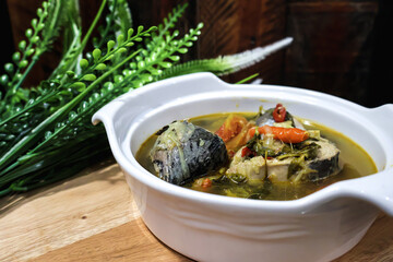 Pindang Serani, a traditional fish soup of Jepara, Central Java. Its flavor is a combination of spicy and sour. Better served hot with rice and fried shallot