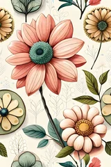 Fotobehang flower drawing style pastel color on white background generativeAI © Yuttana
