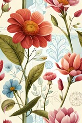 flower drawing style pastel color on white background generativeAI
