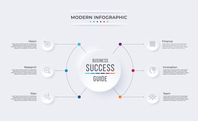 Six business step process infographic. Business infographic concept.