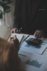 Audit concept,Administrator business man financial inspector and secretary making report...