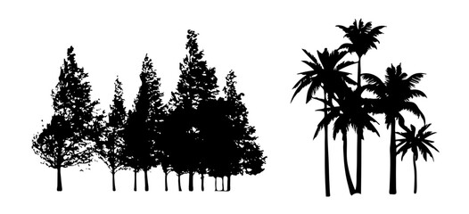 Vector set of plant and tree silhouette. Bush, branch.