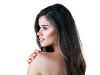 Beauty, woman and skincare with thinking in png with isolated or transparent in background. Face, cosmetics and self love with hair care with glow and natural shine or clean with model and wellness.