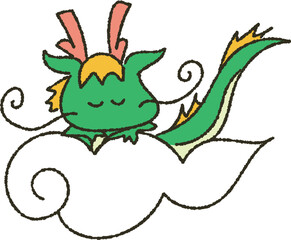 雲の上で眠る辰の手描きイラスト