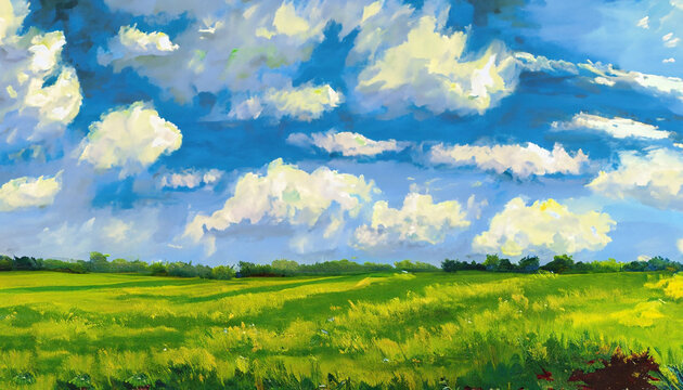 Peaceful field. Oil paint. Generative ai