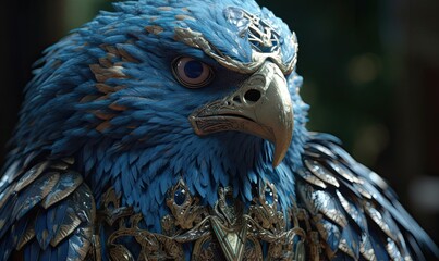 The anthropomorphic eagle exudes a commanding presence, wearing military armor. Creating using generative AI tools