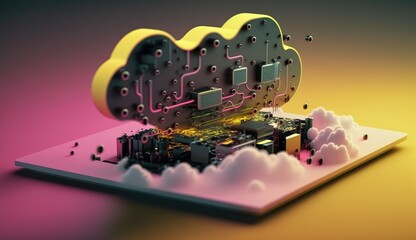 Cloud computing technology concept. Futuristic illustration AI generated	
