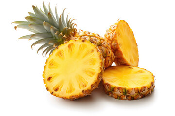 Pineapple with slices isolated on white background