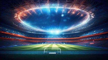 Fototapeta na wymiar Football Arena. Sports stadium with lights background. Generative Ai
