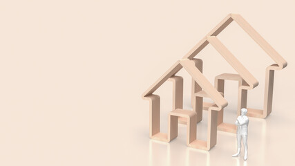 The wood home icon multi size for property or building business 3d rendering.