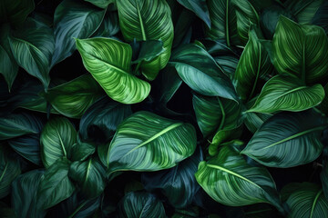 Tropical leaves, dark green foliage, abstract nature background