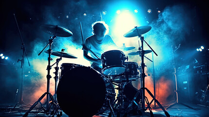 Fototapeta na wymiar Drummer at concert. Generative AI