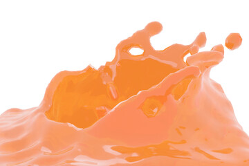 Fresh orange juice splashing various shapes on transparent background