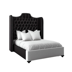 Queen bed 3d render,  isolated on transparent background