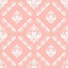 Classic seamless vector pattern. Damask orient pink and white ornament. Classic vintage background. Orient pattern for fabric, wallpapers and packaging