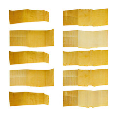 set of strips of ripped yellow textured adhesive kraft paper