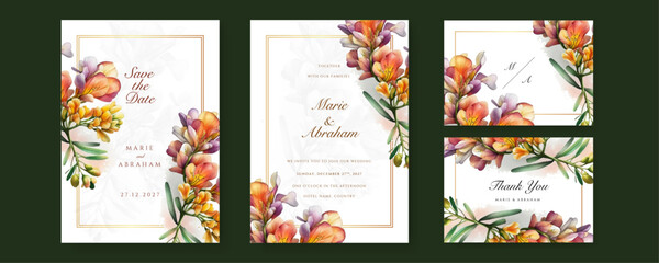 colorful orchid floral flower beautiful and elegant floral wedding invitation card template