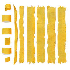 set of strips of ripped yellow textured adhesive kraft paper
