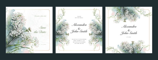 white hibiscus floral flower vector wedding card invitation template with hand painted watercolor