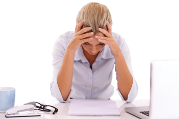 Stress, frustrated and business woman in studio with investment fail, stock market crash or mental health crisis transparent png. Accounting, anxiety problem and isolated accountant on background