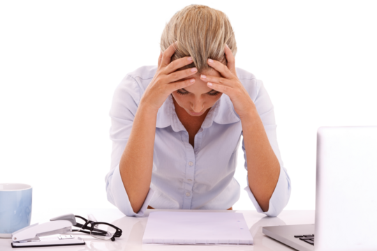 Stress, frustrated and business woman in studio with investment fail, stock market crash or mental health crisis transparent png. Accounting, anxiety problem and isolated accountant on background
