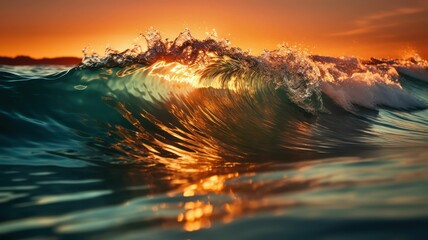 Beautiful abstract surf wave at sunset. Generative AI