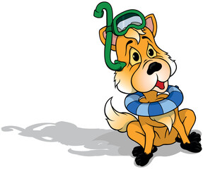 Orange Fox as a Diver with Diving Equipment