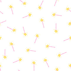 Multicolored seamless pattern with magic wands on a white background