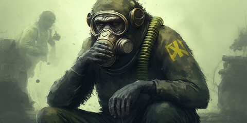 Fototapeta premium Planet of the apes nuclear disasterю Generative AI