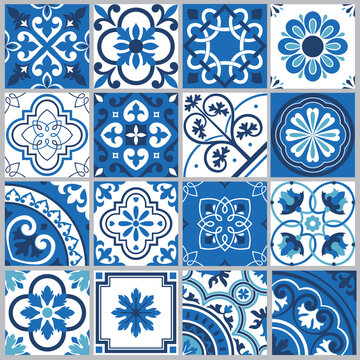 Ceramic pattern and Mediterranean floors. Ethnic folk ornaments. Mexican Talavera, Portuguese azulejo or Spanish majolica. Vector illustration