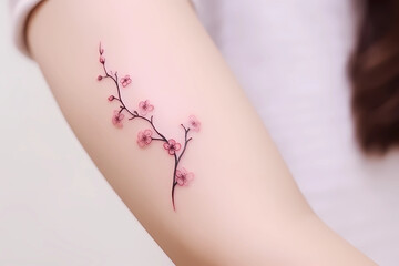 Cherry blossom tattoo design for men or women. Generative AI.