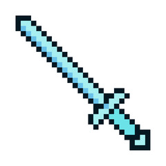 Frost Ice Sword Pixel Icon, Isolated